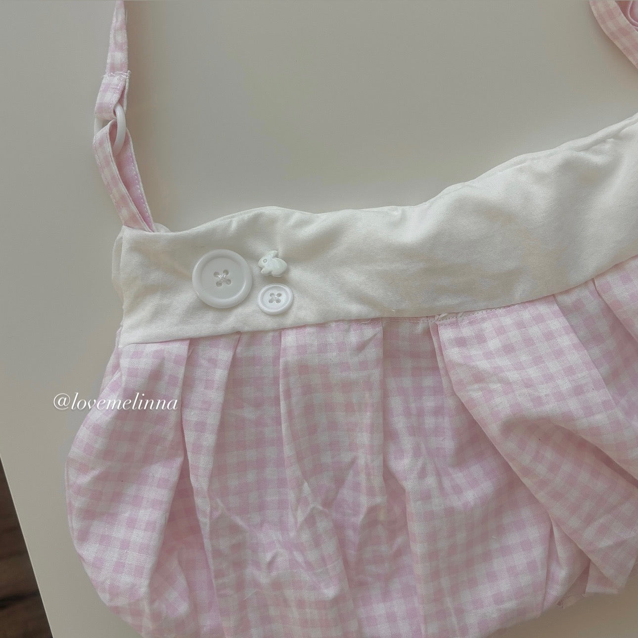 pink gingham button bag